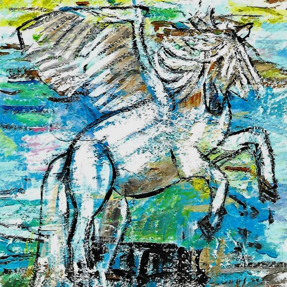 Original Painting Pegasus on Watercolor Paper Wall Art Decor - Picture 1 of 1